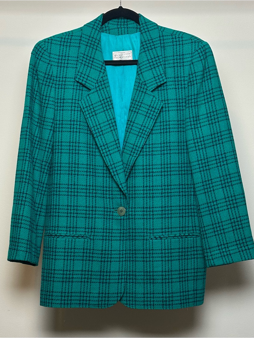 Pendleton pure virgin wool Teal Plaid Single-Button spring Blazer